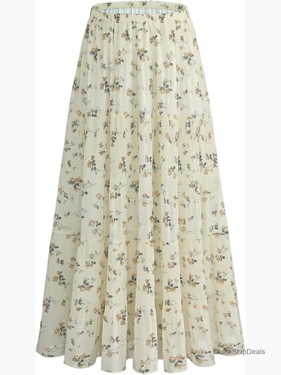 Dresses & Skirts - Chiffon Pleated Maxi Skirt High Waisted Flowy Long Skirt with Lining Boho